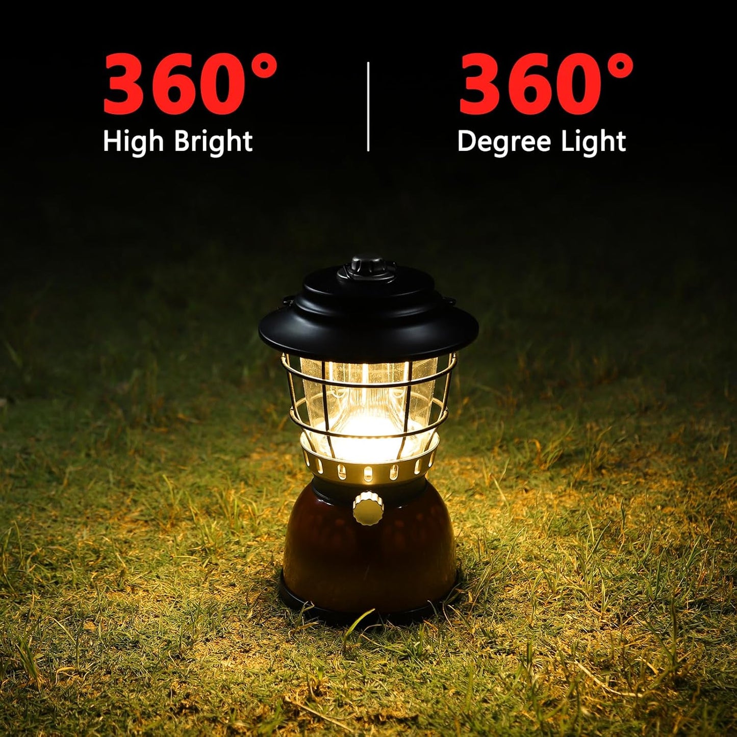 LED Camping Lantern Rechargeable Stepless Dimming Vintage Tent Lamp, 4000mAh Power Bank, IPX5 Waterproof Portable Hanging Camping Tent Light for Camping Hiking Emergency and Power Outage
