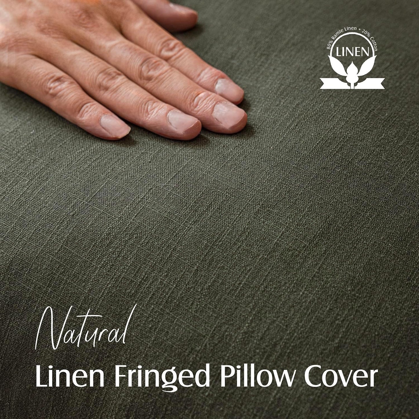 Foindtower Set of 2 Decorative Linen Fringe Throw Pillow Covers Cozy Farmhouse Cushion Cover with Tassels Accent Pillowcase for Couch Chair Sofa Bed Living Room Home Decor,20×20 Inch,Dark Olive Green