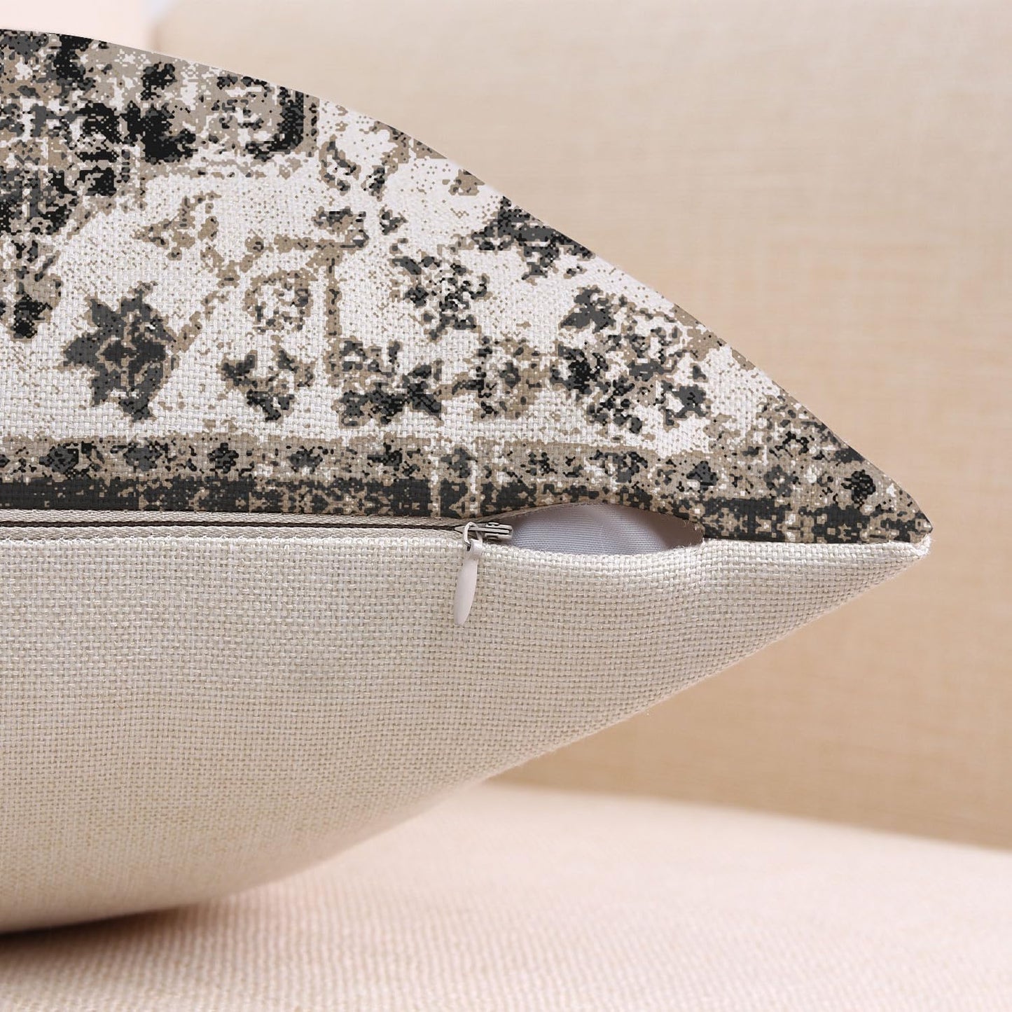 Outdoor Waterproof Pillow Covers 16X16 Inch Set of 2 - Bohemian Vintage Carpet Pattern Black Grey Ethnic Design Decorative Farmhouse for Couch Garden Balcony