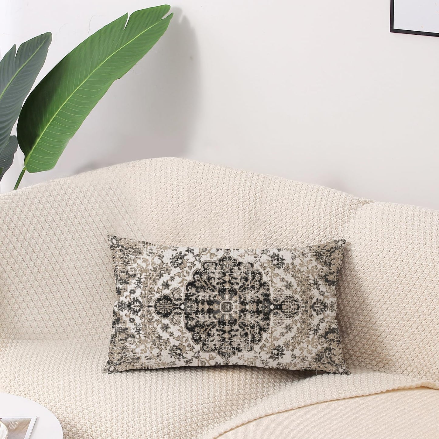 Waterproof Throw Pillow Covers 12X20 Inch Set of 2 Bohemian Vintage Carpet Pattern Black Grey Ethnic Design Decorative Farmhouse for Couch Garden Balcony (Boho-5-3)