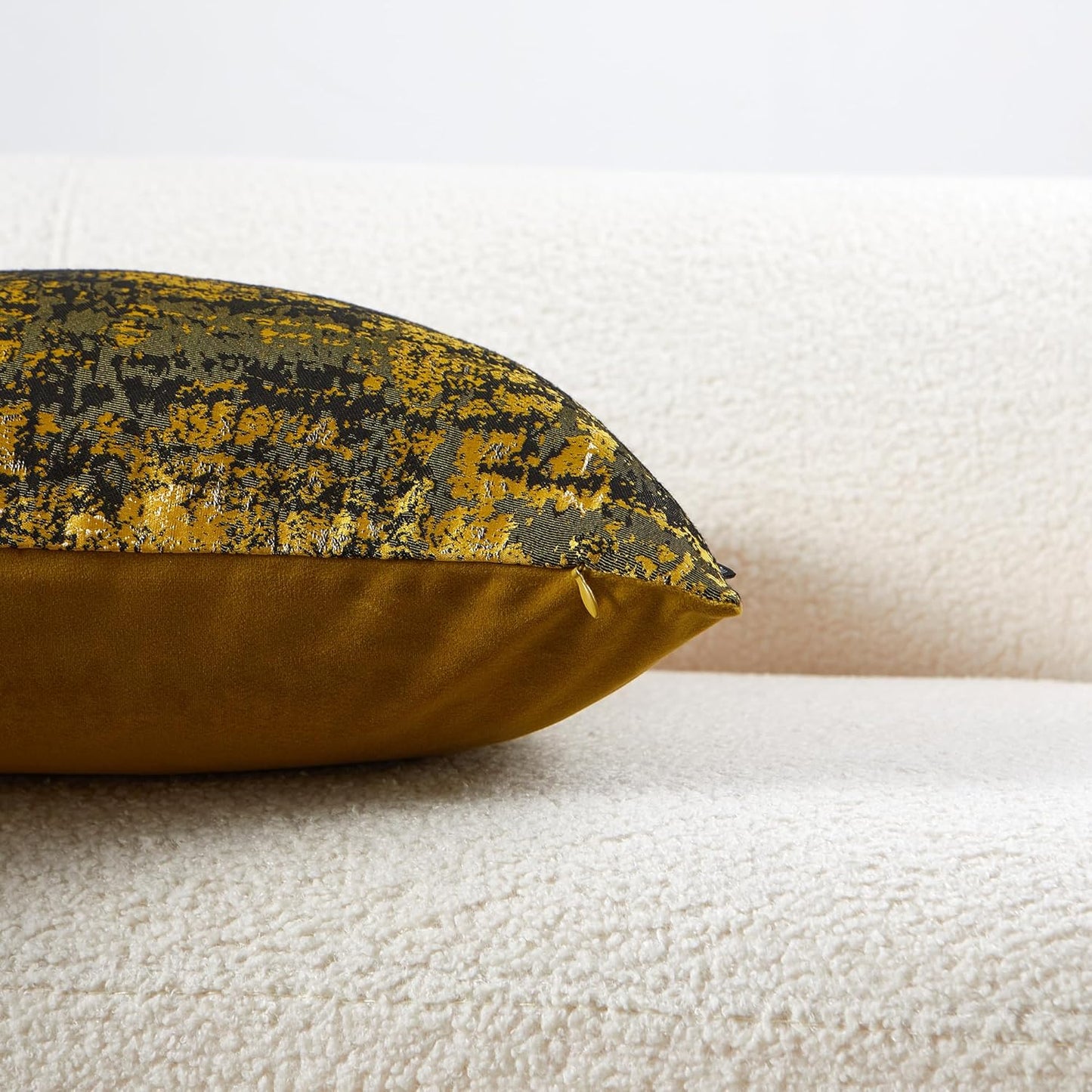 THE-TINOART Sun Gold & Black Jacquard Pillow Cover 24x24 - Luxury Embroidered Decorative Throw Pillow Cover, Reversible with Metallic Thread & Velvet Backing, Elegant Home Décor