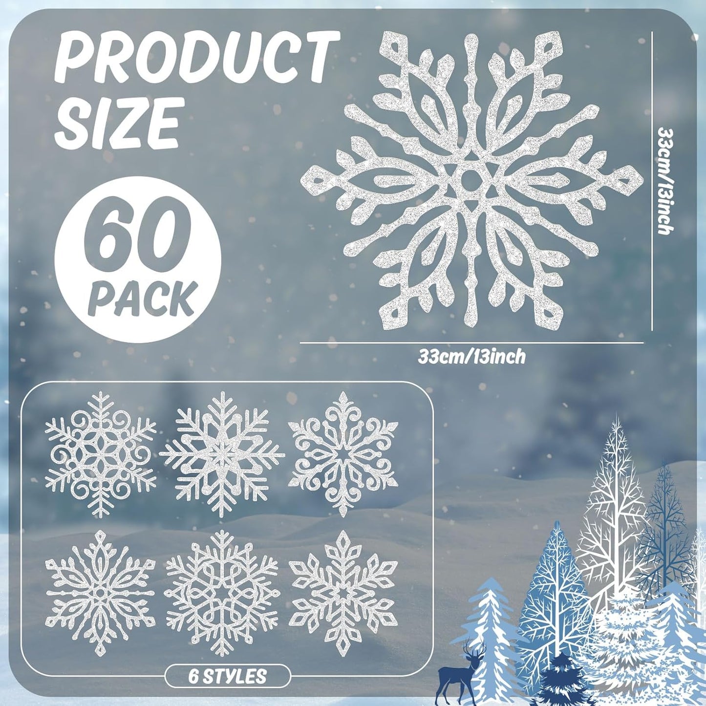 60Pcs Christmas Snowflake Paper Placemat Silver Glitter Snowflake Disposable Place Mat Winter Dining Table Mats for Xmas Birthday Party Kitchen