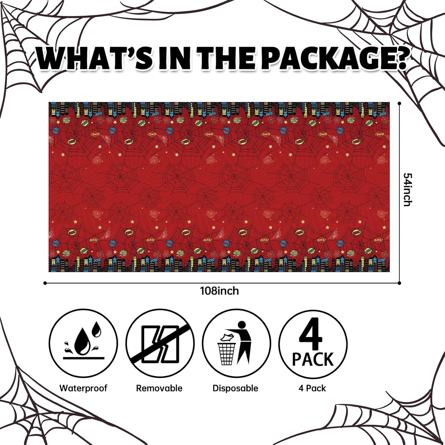 ATFUNSHOP Spider Superhero Disposable Tablecloth - Birthday Decorations Supplies with Spider Web Design, Happy Birthday Table Cover for Kids Boys Man Party Decor, Decoración de Cumpleaños