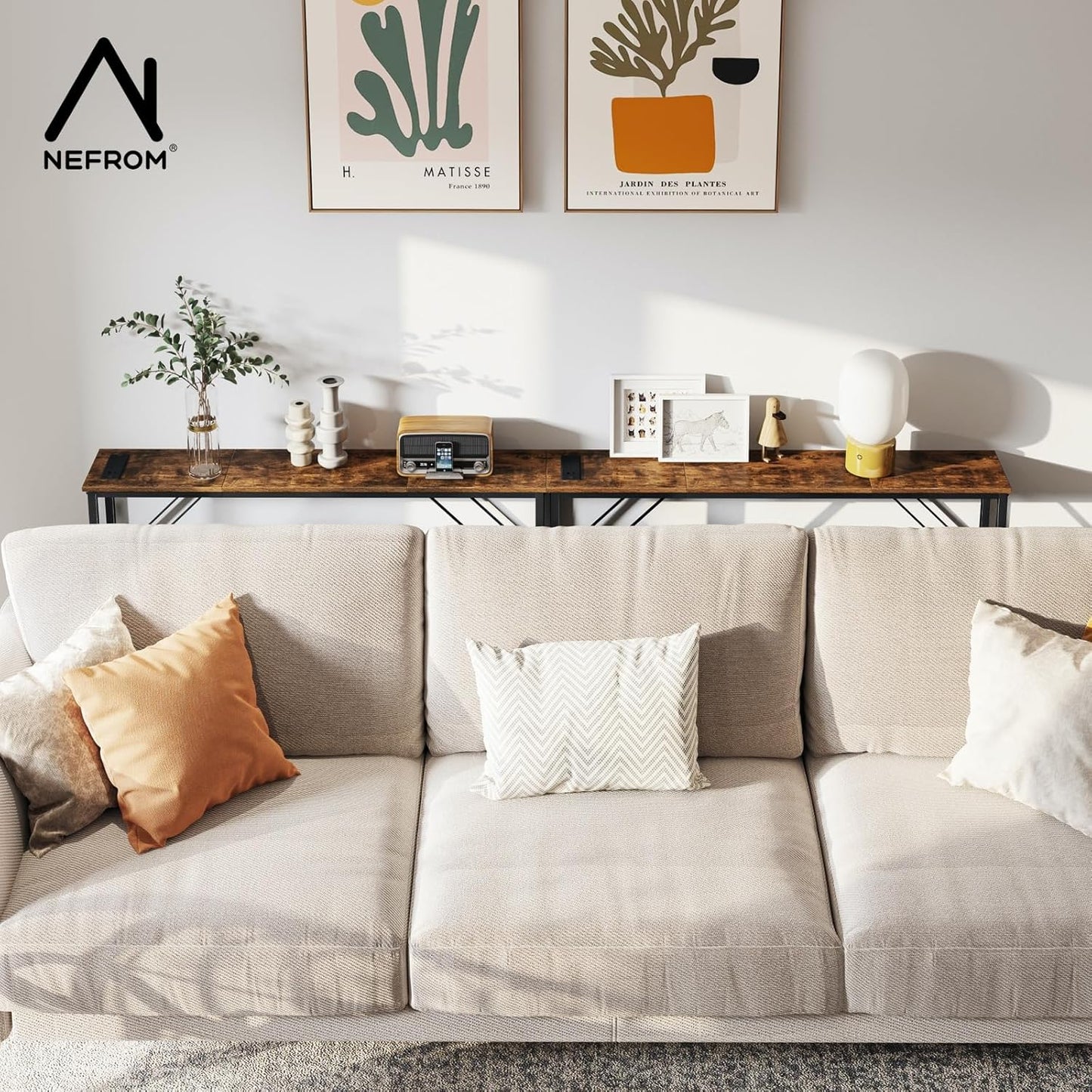 39.4" Console Table, Skinny Entryway Table with Fast-Charging Station, Narrow Long Sofa Table, Behind Slim Couch Table for Entrance, Hallway, Living Room Decor ST-BR100-1