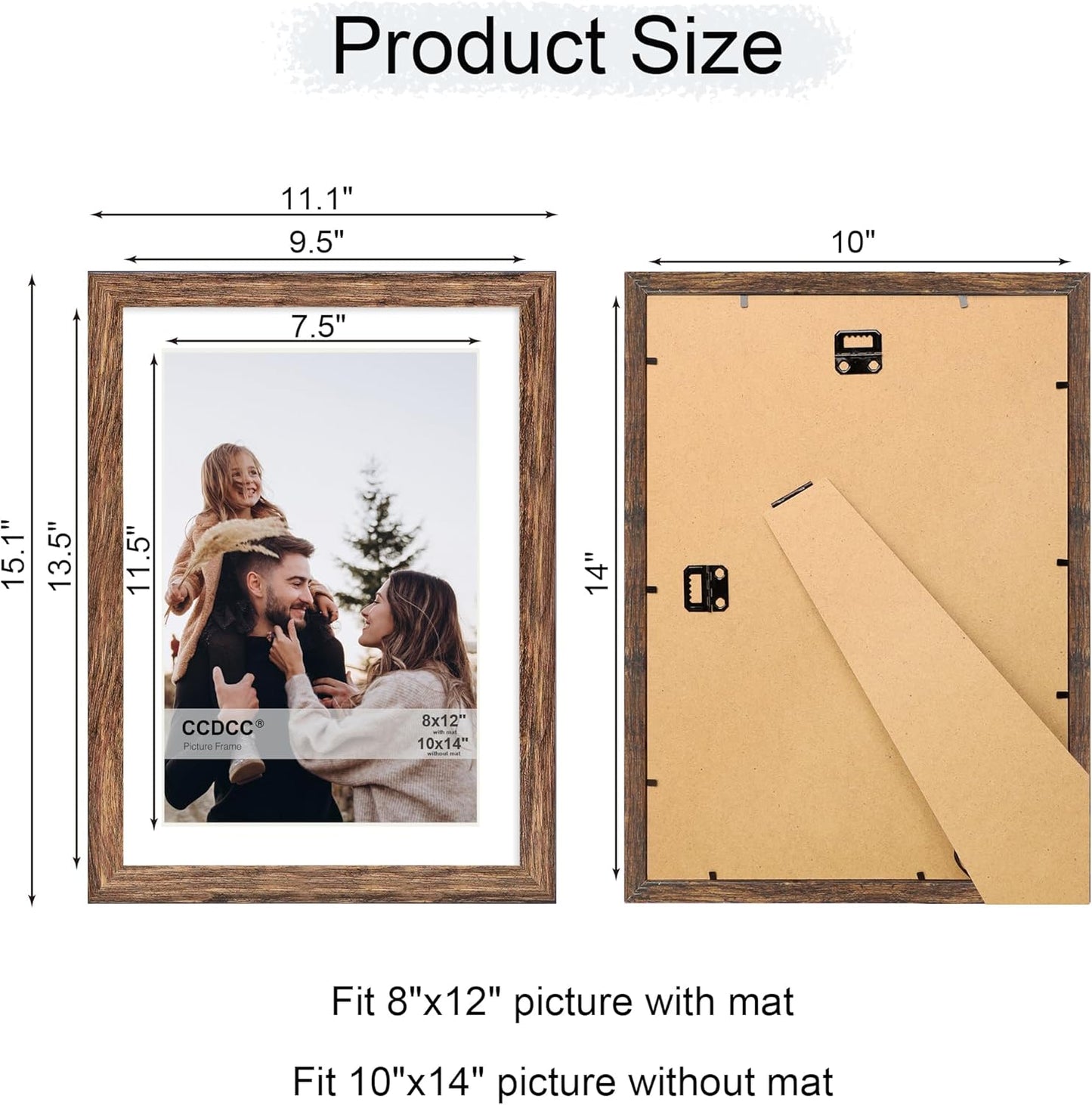 10x14 Picture Frame Set of 4, 10 x 14 Wood Photo Frames with Mat for 8x12 or 30x40cm Diamond Painting Art, Wooden Frame with Real Glass Cover for Wall and Tabletop Display,Rustic Brown