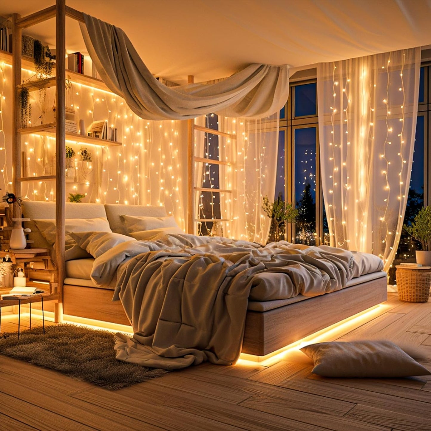 197FT 600 LED Christmas Lights Outdoor, Warm White Christmas Lights Indoor 8 Modes Clear Wire, Plug in Twinkle Fairy String Light for Outside Bedroom Wedding Xmas Tree Party Decorations