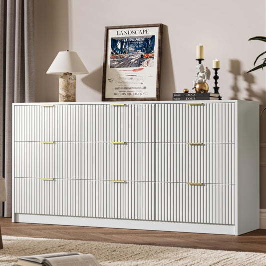 White Dresser for Bedroom, 9 Drawer Double Dresser, Modern Chest of Drawers for Bedroom, Living Room, Entryway and Closet, 63" L x 15.7" D x 31.5" H