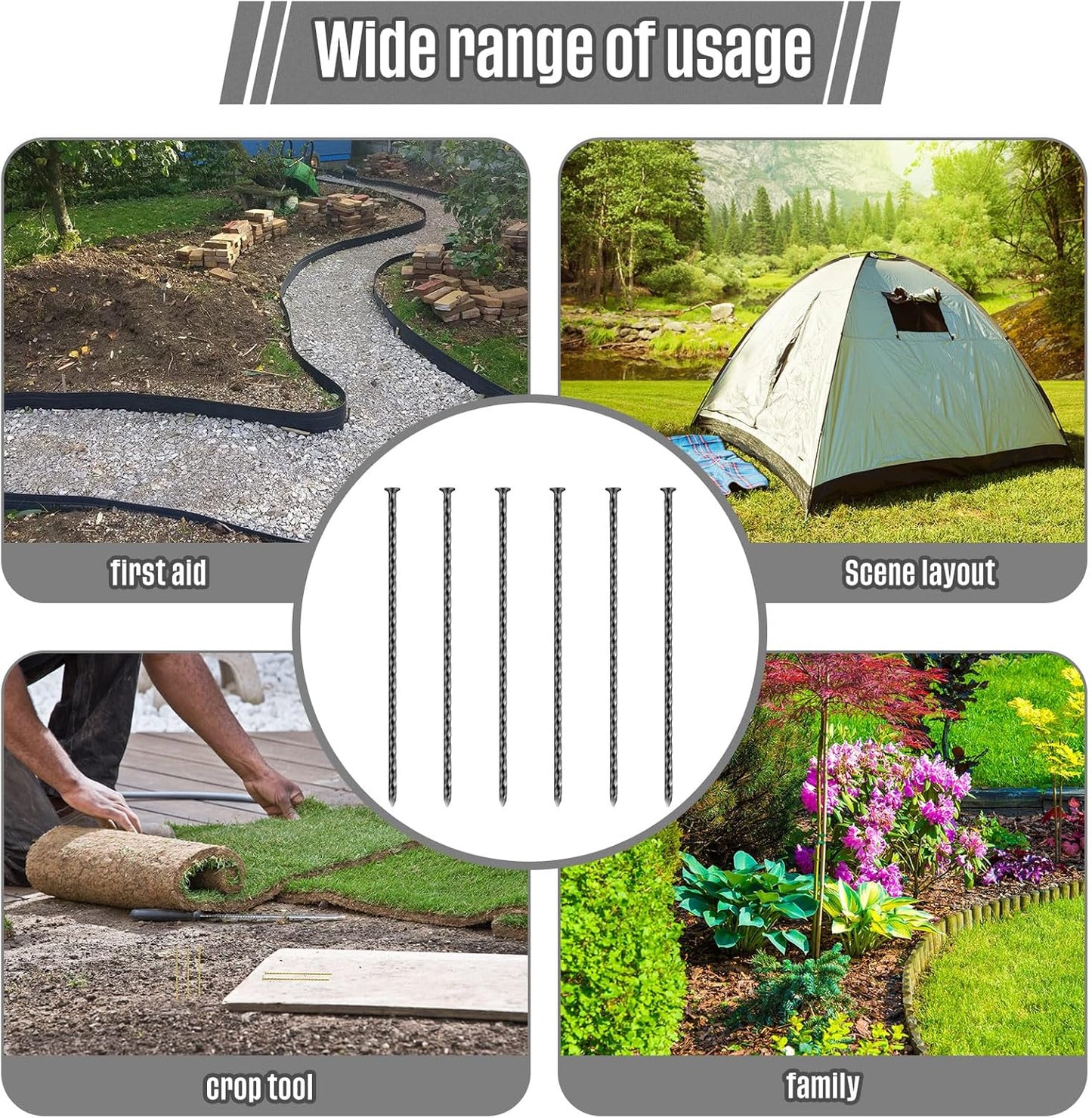 200 Pcs Metal Nails 8 Inch Artificial Spikes Galvanized Spiral Landscape Stakes Edging Spikes Garden Stakes for Fake Landscaping Grass Ground Lawn(Black)