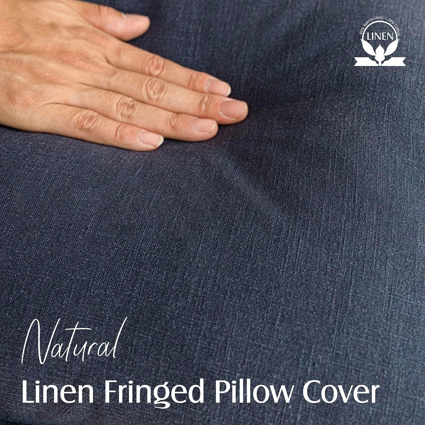 Foindtower Set of 2 Decorative Linen Fringe Throw Pillow Covers Cozy Boho Farmhouse Cushion Cover with Tassels Soft Accent Pillowcase for Couch Sofa Bed Living Room Home Decor, 26×26 Inch, Navy Blue