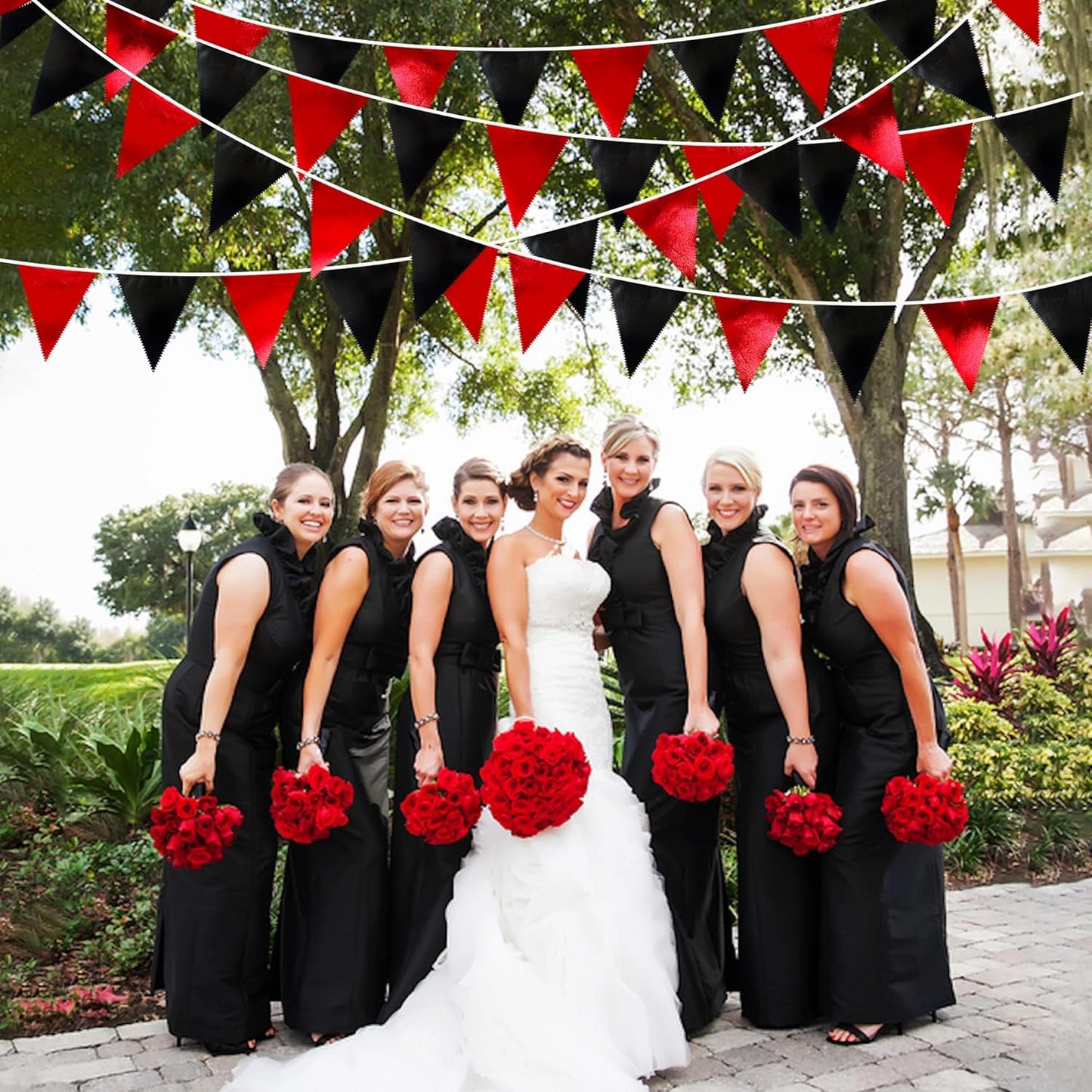 Red Black Party Decoration Metallic Fabric Triangle Pennant Banner Flag Bunting Garland for Graduation Halloween Birthday Wedding Bachelorette Anniversary Las Vegas Casino Poker Pirate Party Supplies