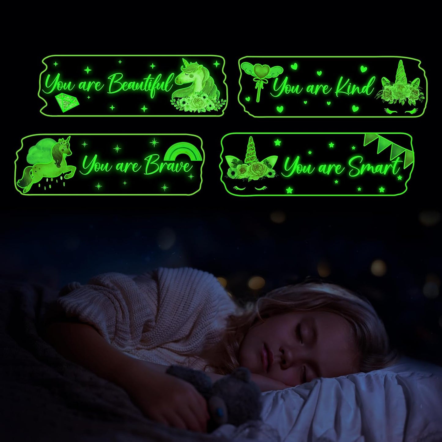 Glow in The Dark Stars Unicorn Wall Decals, Glowing Motivational Wall Art Inspirational Sticker, Peel and Stick Wall Decal for Girl's Room