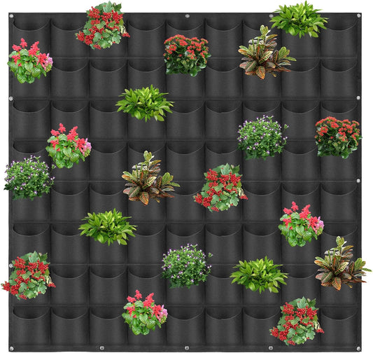 72 Pockets Hanging Planter Bags, Hanging Vertical Wall Mounted Plant Planting Grow Bags, Herb Garden Planter Outdoor Indoor Growing Bag, Gardening Vertical Greening Flower Container(1m×1m, Black)