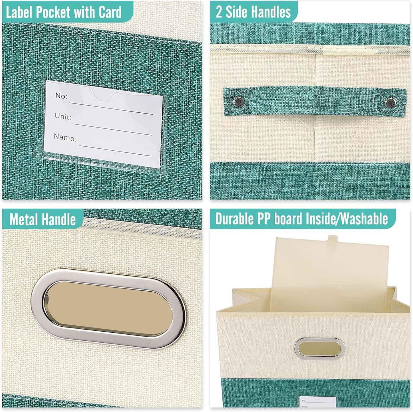 Large Linen Fabric Foldable Storage Bins with Removable Lid and Handles, Washable Storage Box Organizer Containers Baskets Cube with Cover for Bedroom,Closet,Office (Coffee&Cream, Medium)