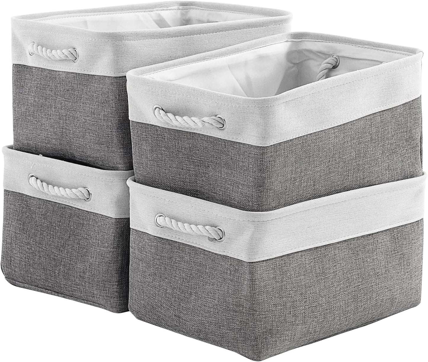 TcaFmac Storage Basket for Organizing - Large 4 Pack 15.8x11.8x8.2 inch Fabric Storage Bins for Shelves, Foldable Storage Cubes for Closet Cloth Toy Gift Kids(White&Grey)