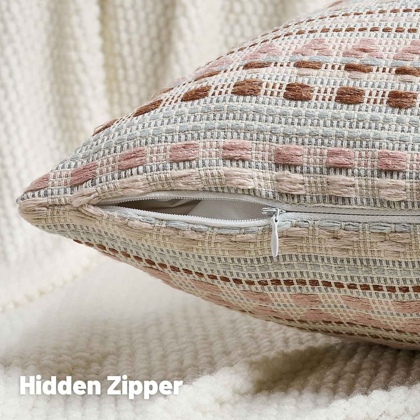 FUTEI Pink Blue Decorative Throw Pillow Covers 24x24 Inch Set of 2,Soft Cozy Chenille Jacquard Textured Euro Pillow Shams,Boho Home Decor for Couch Bed Living Room