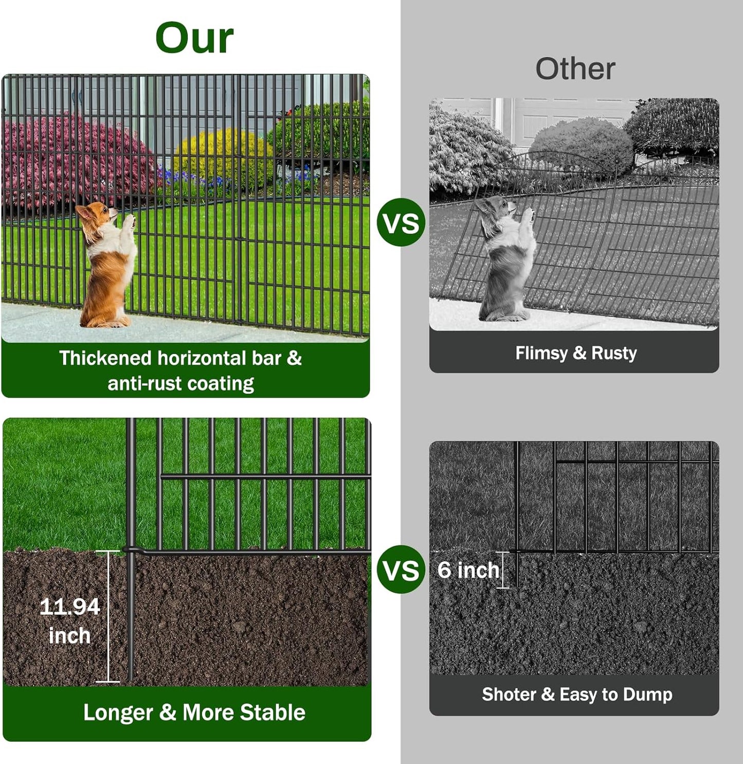 16 Panels Decorative Garden Fence - 48 in (H) x 41.6 ft (L) 16 Panels - Dog Fence Outdoor for Yard，Rustproof Metal Animal Barrier Ground Stakes Fencing for Garden, Patio, Flower Bed