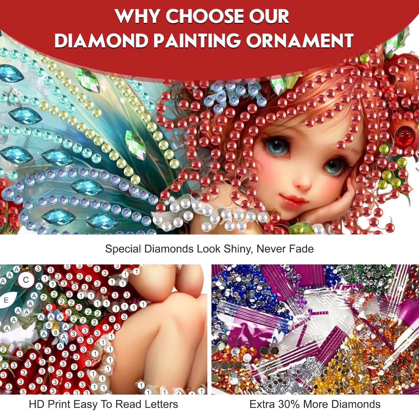 Hanging Diamond Art Kit for Adult, Christmas Angel, 5D Special Shaped Rhinestone Diamond Painting Ornament, Christmas Fairy, DIY Acrylic Diamond Art Painting Window Pendants Home Garden Wall Decor