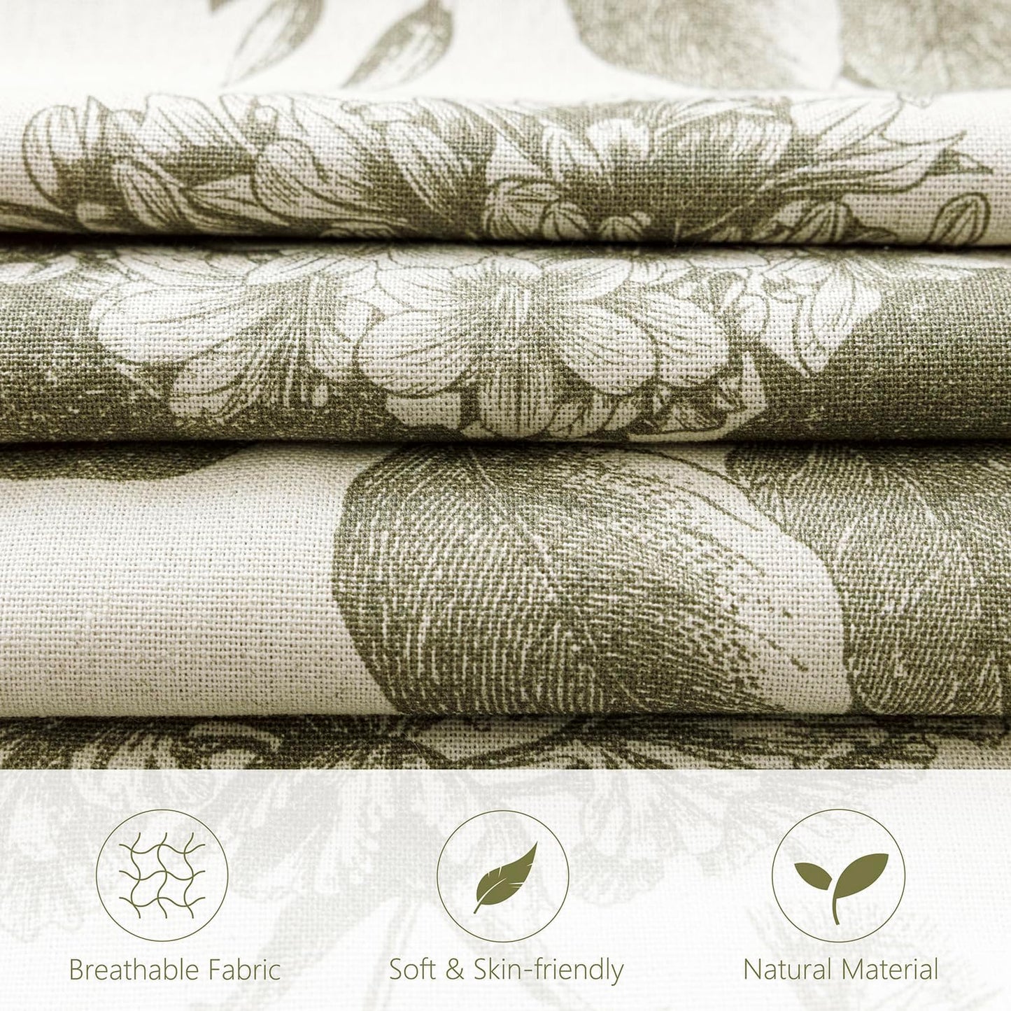 Foindtower Set of 2 Linen Floral Throw Pillow Covers Neutral Vintage Print Decorative Cushion Covers Farmhouse Boho Home Decor for Sofa Chair Couch Bedroom Living Room Outdoor,24×24 Inch,Sage Green