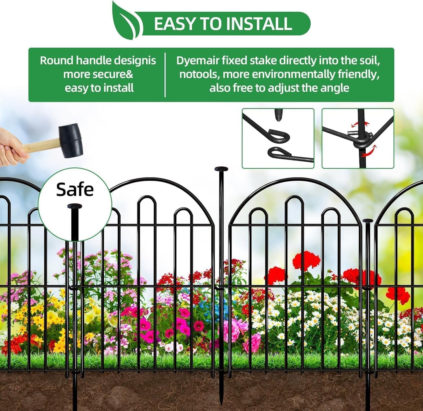 26 Pack Decorative Garden Fence, 26in x 28ft Arched No Dig Animal Barrier Fence for Dog Rabbit, Garden Edging Border, Rustproof Metal Ground Stake Border for Outdoor Yard Patio Decor