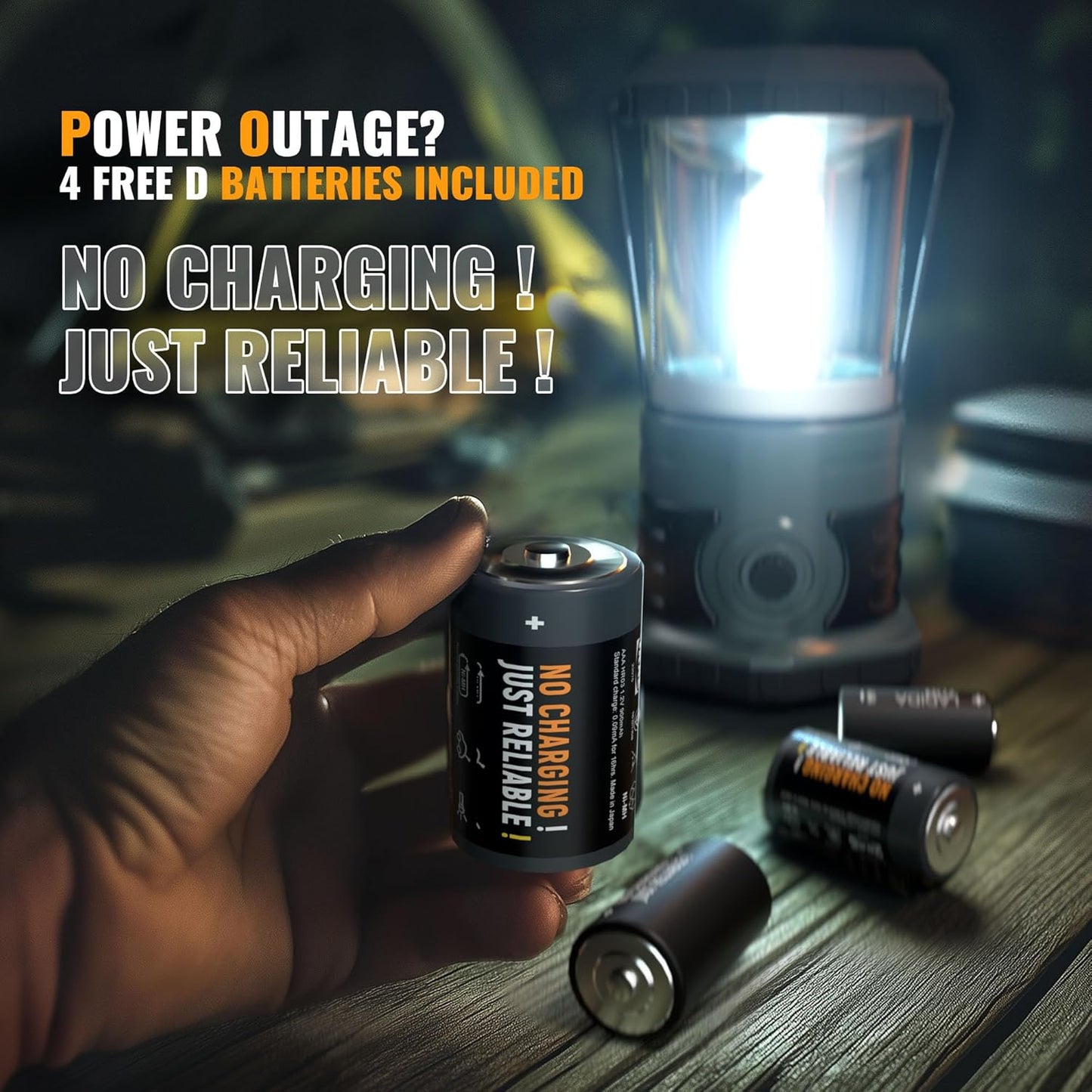 LED Camping Lantern, 1500 LM Lanterns for Power Outages with 4 D Batteries Included, Battery Powered Lantern Flashlight with 4 Light Modes, Weatherproof Tent Light for Storms and Hurricanes