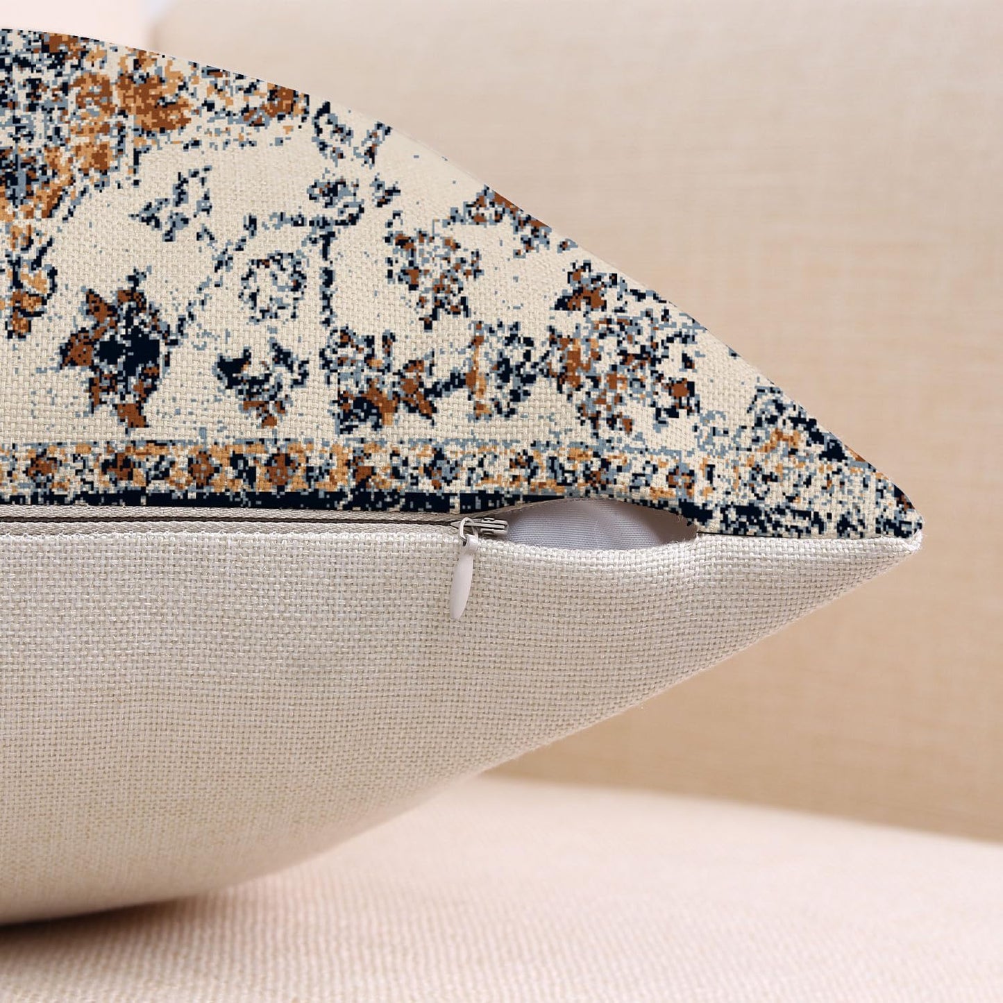 Outdoor Waterproof Pillow Covers - 18x18 Inch Set of 2 Bohemian Vintage Carpet Pattern Pillow Covers with Gold Blue Ethnic Design for Decorative Farmhouse Couch, Garden, Balcony