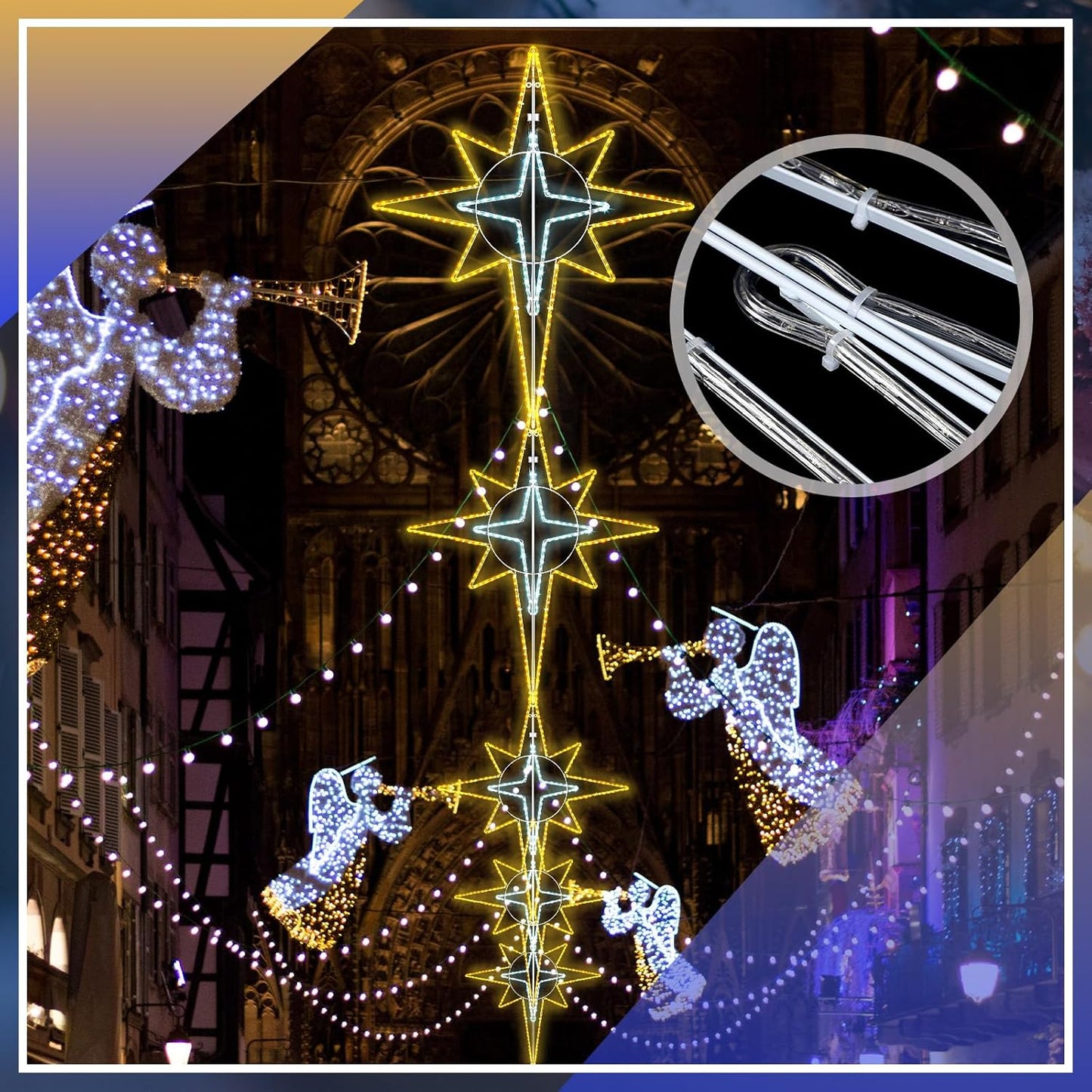 51'' Christmas Star of Bethlehem LED Star Hanging Lights Nativity Holy Family Light for Door Window Porch Wall Decoration Plug Operated Lighted Hanging Tree Topper(White, Warm Light)