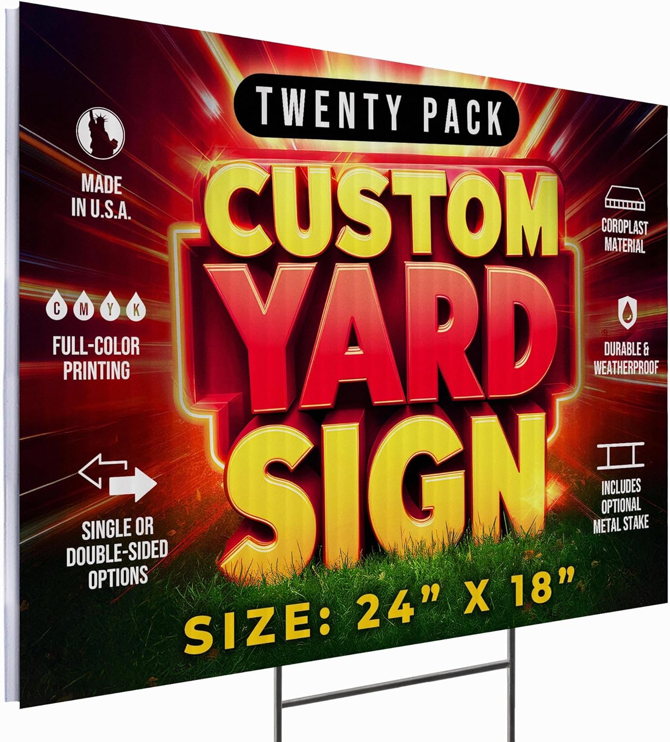 20 Pack 24"x18" Custom Yard Signs with Stakes, Personalized Yard Signs for Outdoors, Customized Full Color Print Corrugated Signs for Business