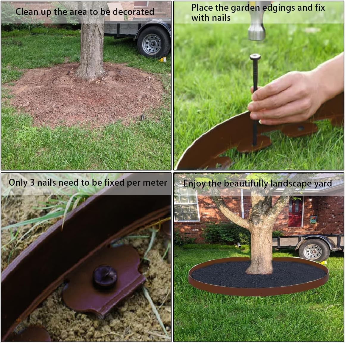 49FT Landscape Edging, 4 in Tall Garden Edging Borders with 75 Spikes,Flexible Lawn Edging Plastic Borders for Garden, Flower Beds, Pavement-Brown