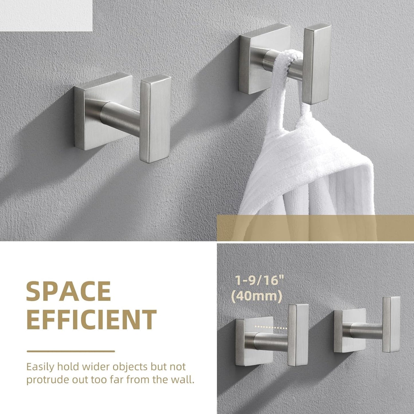 Angle Simple Bathroom Towel Hook 2 Pack, SUS304 Stainless Steel Bath Robe Holder, Modern Coat Hook Wall Mounted, Brushed Nickel