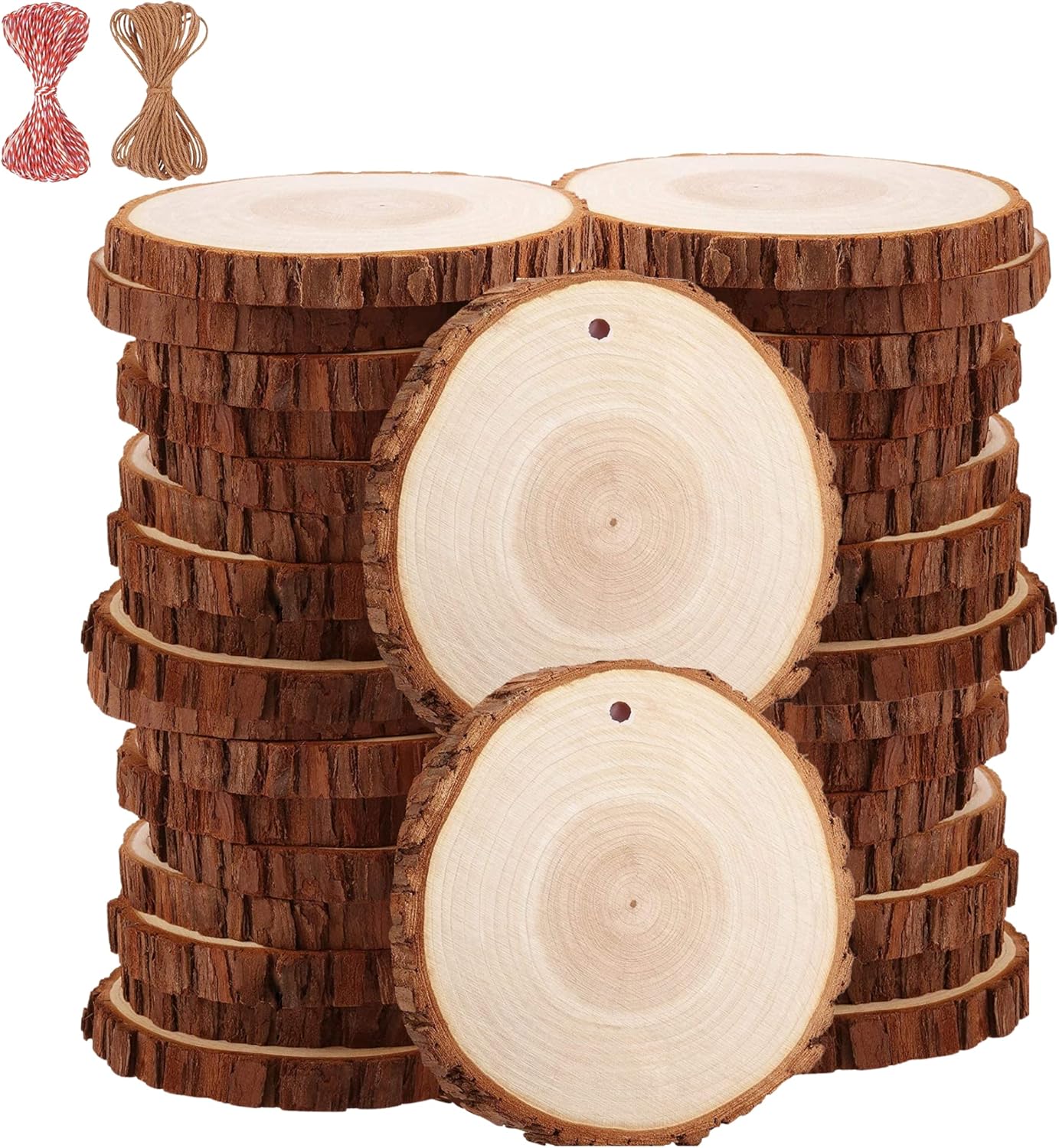 Wood Slices TICIOSH Craft Unfinished Wood kit Predrilled with Hole Wooden Circles for Arts Wood Slices Christmas Ornaments DIY Crafts 30 Pcs 3.5-4.0 inches