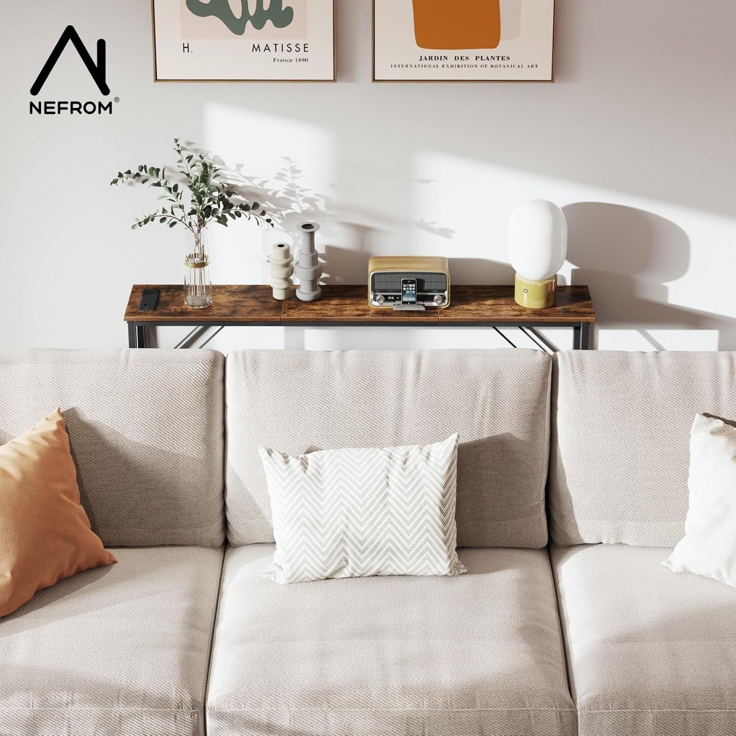 47.2'' Console Table, Skinny Entryway Table with Fast-Charging Station, Narrow Long Sofa Table, Behind Slim Couch Table for Entrance, Hallway, Living Room Decor ST-BR120-1