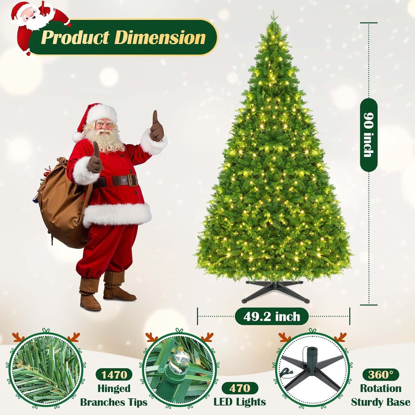 7.5FT Pre-Lit Christmas Tree with Remote Control, Multi-Color LED Lights, Musical Rotating Christmas Tree Stand, Easy Assembly in 3 Sections, Foldable Metal Stand for Home Holiday Decor