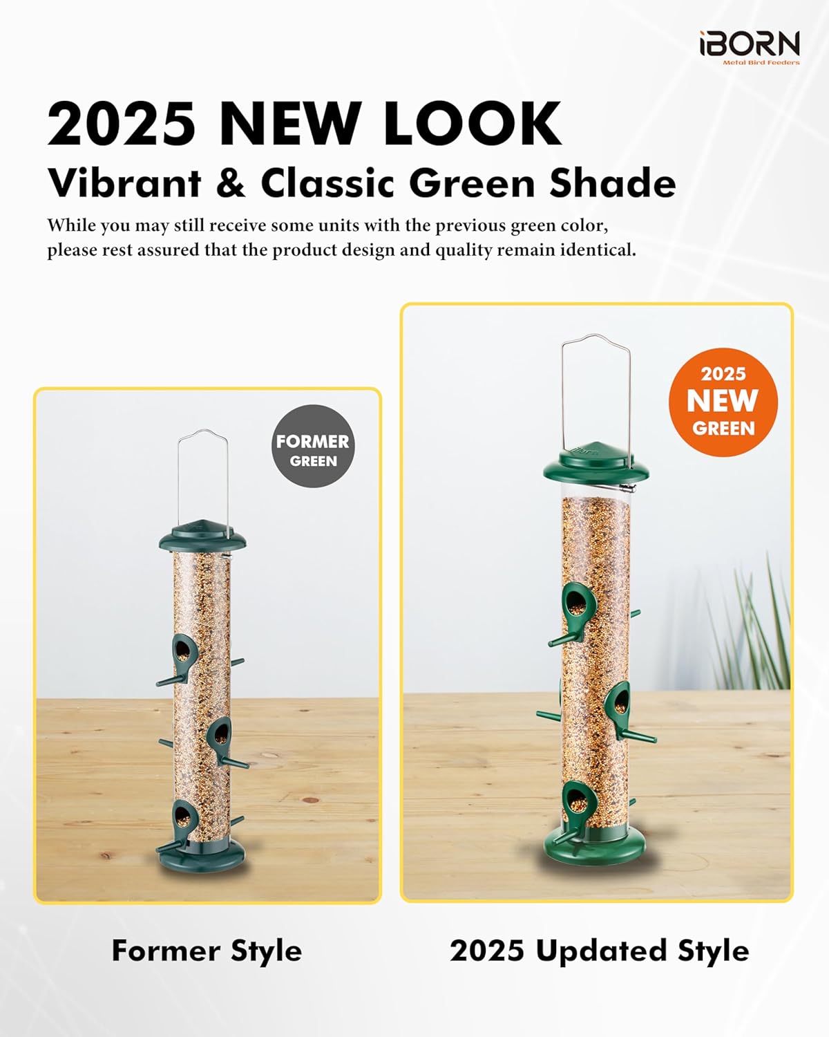 iBorn Metal Bird Feeders 6 Ports Hanging Wild Bird Seed Feeder for Mix Seed Blends, Niger Seed Feeder, Sunflower Heart, Birdbath, Heavy Duty All Metal Green Finishing 14 Inch 6Port