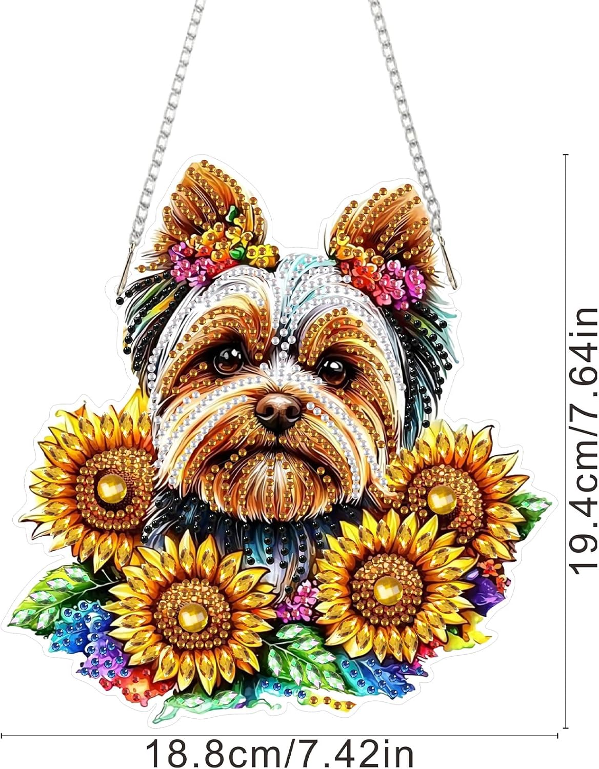 SENQAO Dog Diamond Art Hanging Kit for Adult, Special Shaped Rhinestone, Double Sided DIY Acrylic Diamond Art Painting Window Pendants Home Garden Wall Hanging Kits Hanging Ornament (Sunflower)