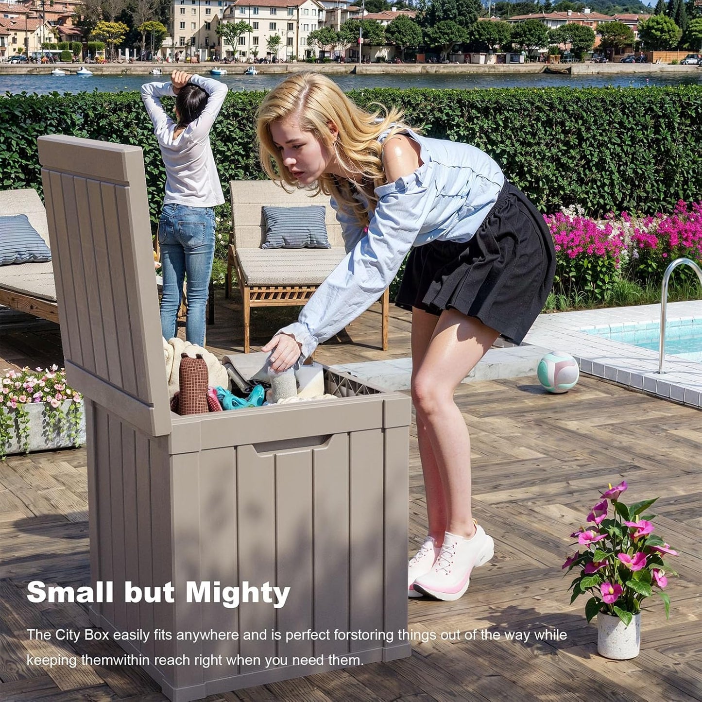 50 Gallon Resin Deck Box, Lockable Outdoor Storage Box for Patio Cushions Storage Furniture,Garden Tools, Pool Supplies, Weatherproof and UV Resistant (Grey)