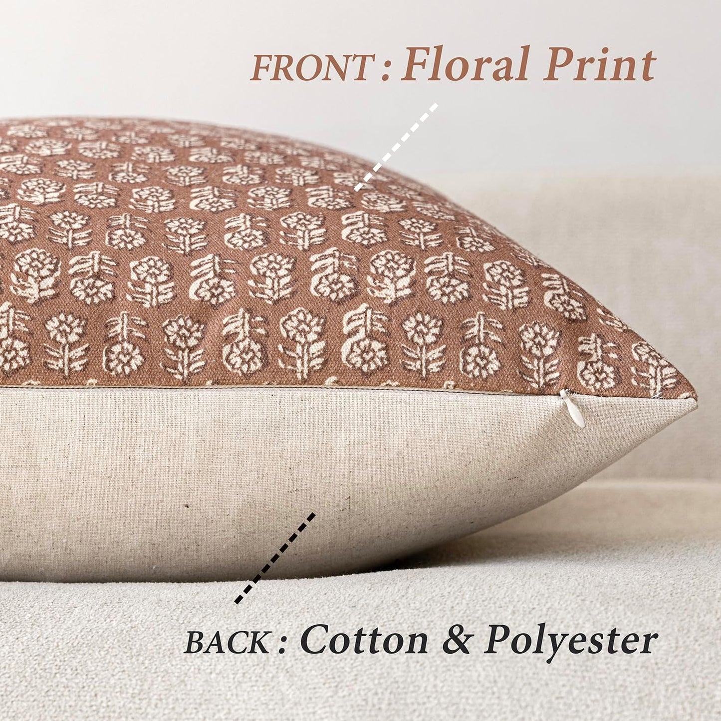 Foindtower Set of 2 Decorative Neutral Floral Print Throw Pillow Covers Vintage Farmhouse Cushion Covers Boho Home Decor for Sofa Chair Couch Bedroom Living Room Outdoor,18×18 Inch,Light Orange Brown