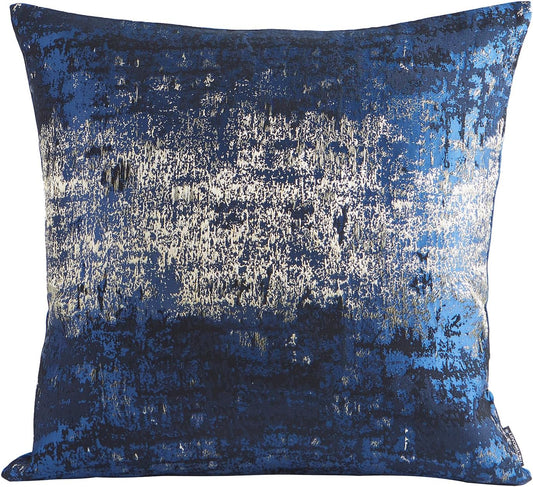 THE-TINOART Navy Gold Jacquard Pillow Cover 24x24 - Reversible Design with Gold Thread Embroidery, Luxury Velvet Back for Sofa & Bed Decor
