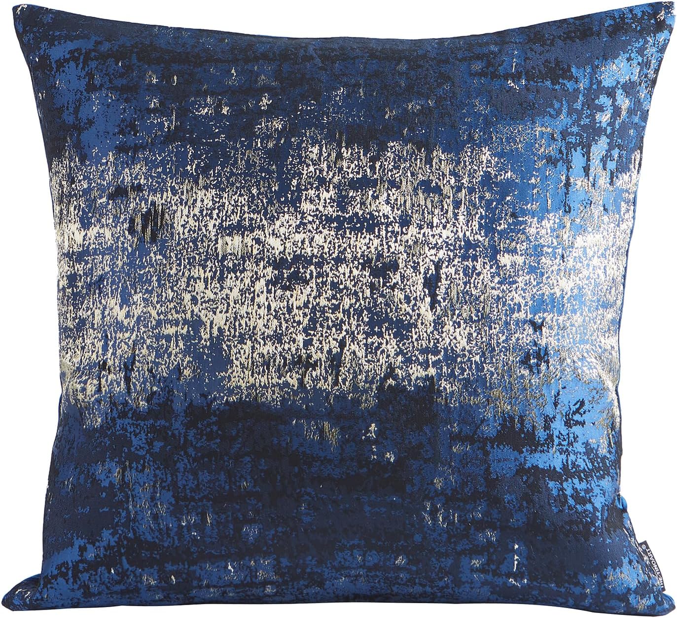 THE-TINOART Navy Gold Jacquard Pillow Cover 22x22 - Reversible Design with Gold Thread Embroidery, Luxury Velvet Back for Sofa & Bed Decor