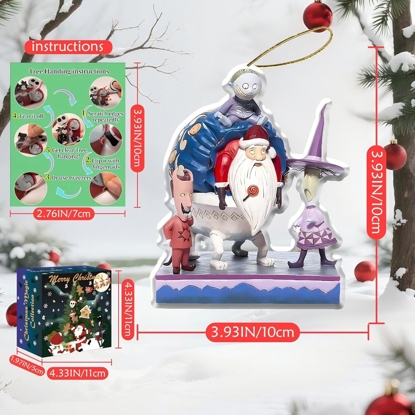 2025 Halloween Christmas Tree Decorations, 9PCS Acrylic Cute Night Before Xmas Pendants Hanging, 2D Flat Spooky Decor Indoor Home Party Gifts Ornaments, 10cm/3.93in