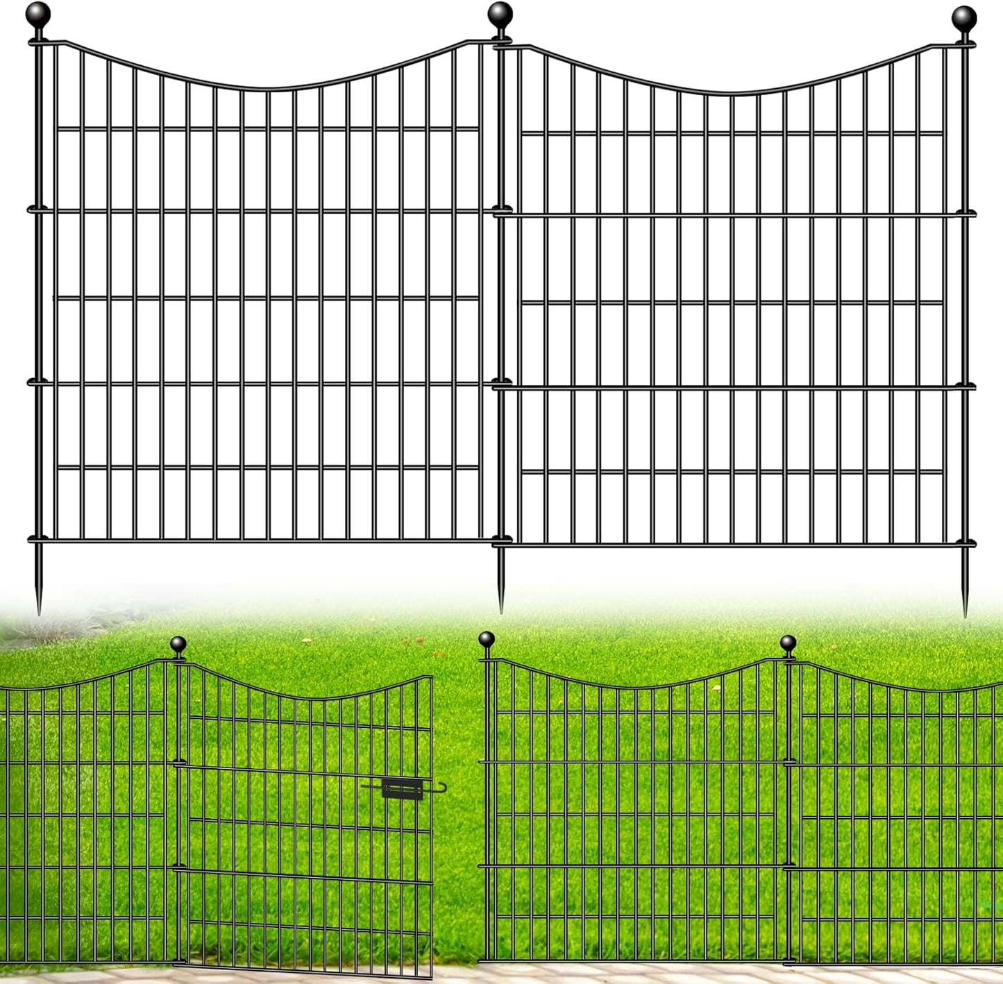 10 Panels Decorative Garden Fence with Gate, 32 in(H) X 23.6 ft(L) No Dig Dog Fence Animal Barrier Outdoor for Yard, Rustproof Metal Garden Edging and Borders, Temporary Fencing Stakes