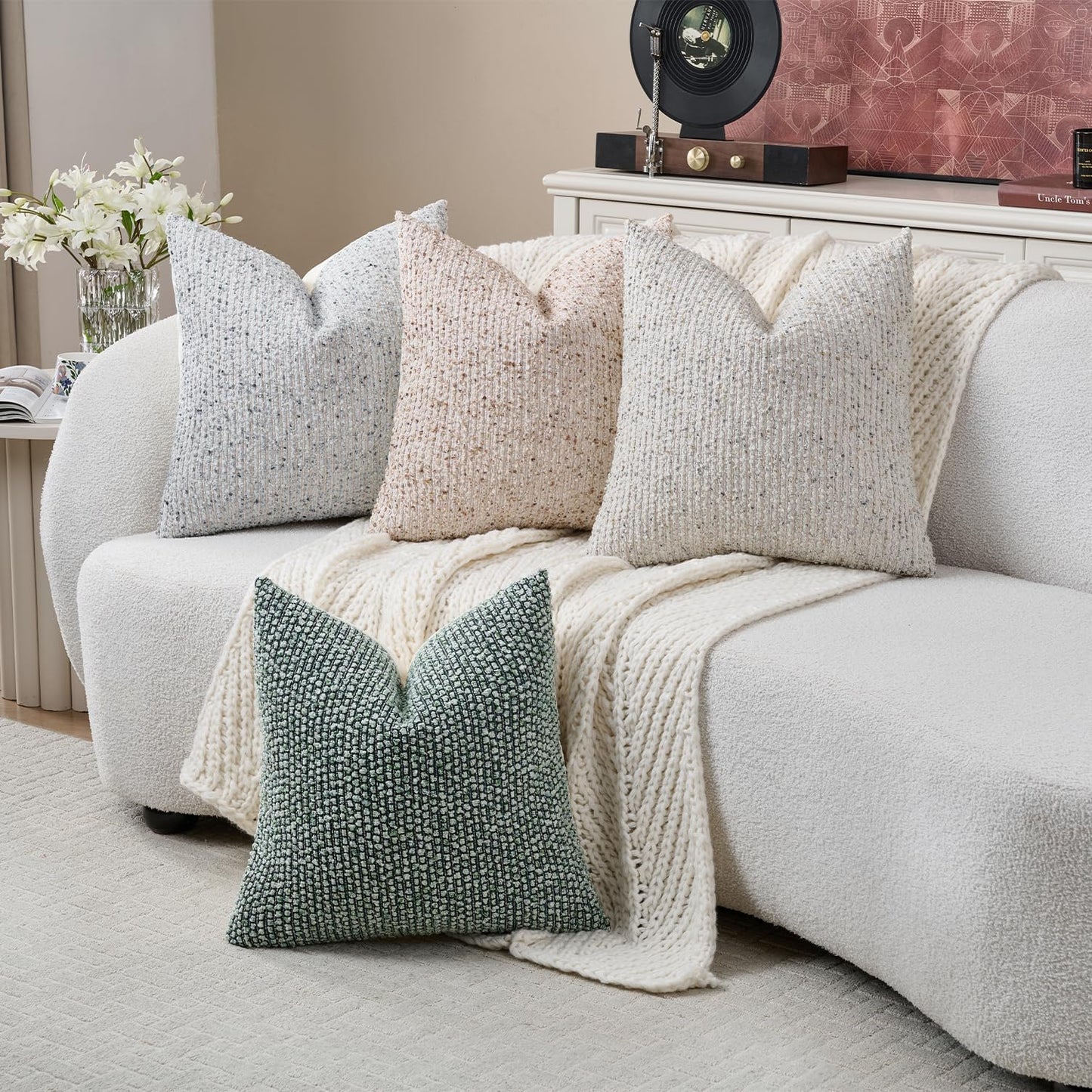 Striped Throw Pillow Covers 18x18 Set of 2 Blue Textured Boucle Chic Morden Boho Accent Farmhouse Square Decorative Couch Pillow Covers for Home Decor Bed Sofa Living Room