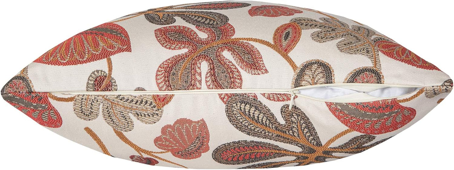 Set of 2 Jacquard Tropical Leaf Pattern Throw Pillow Covers Decorative Pillowcase 20X20 Inches,Coral Cream