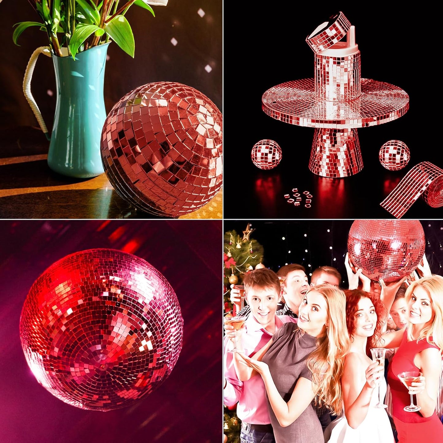 Art3dwallpanels 6 Pack Self Adhesive Glass Mirror Mosaic Disco Tiles Small Square Mirror Sticker for for DIY Disco Ball, Disco Cowboy Hat, Vase, Bottle, Interior Decoration, 2364 Pieces, Red