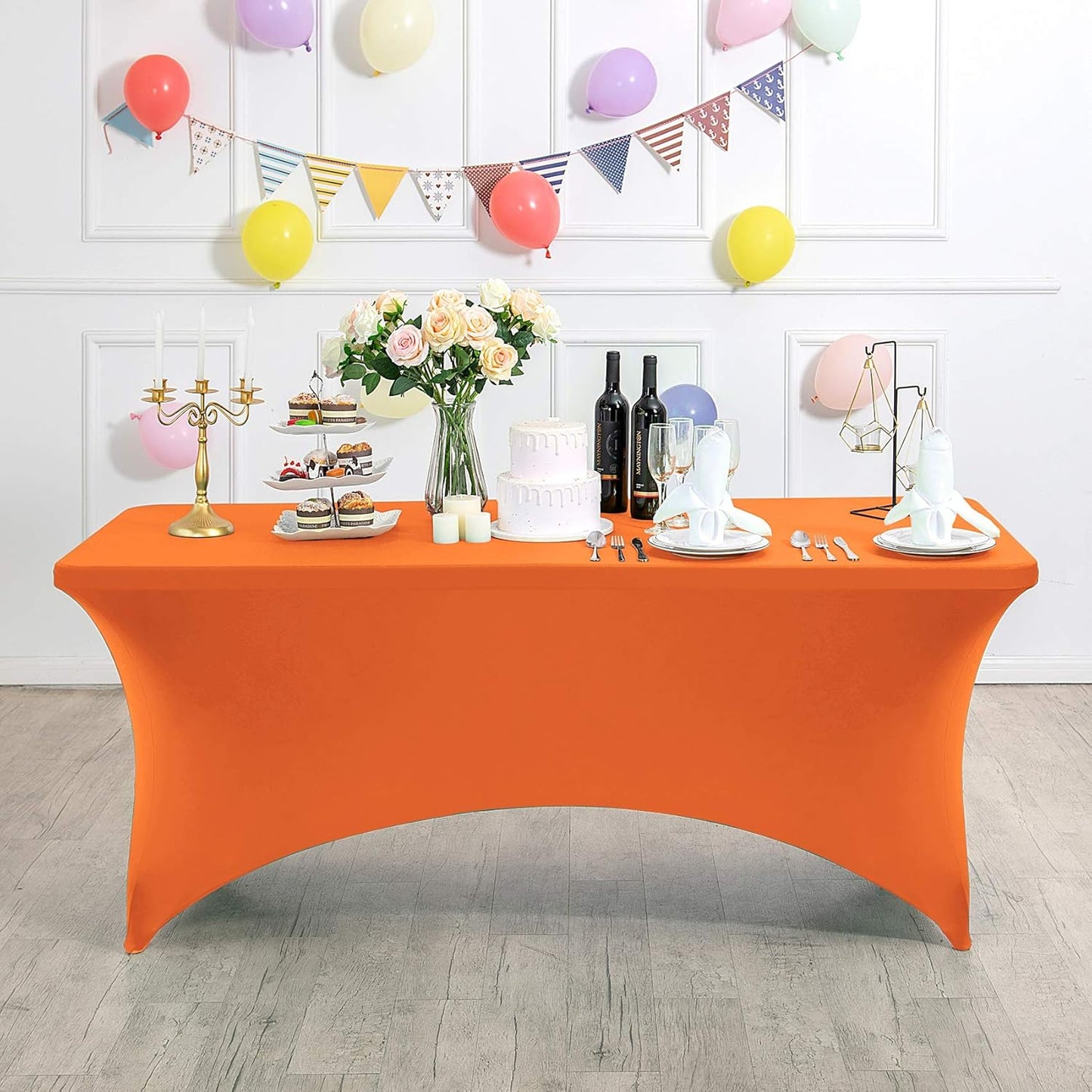 2Pack Spandex Table Cover for 4FT or 6ft or 8ft Table Universal Fitted Stretch Tablecloth for Party, Banquet, Wedding and Events-Orange