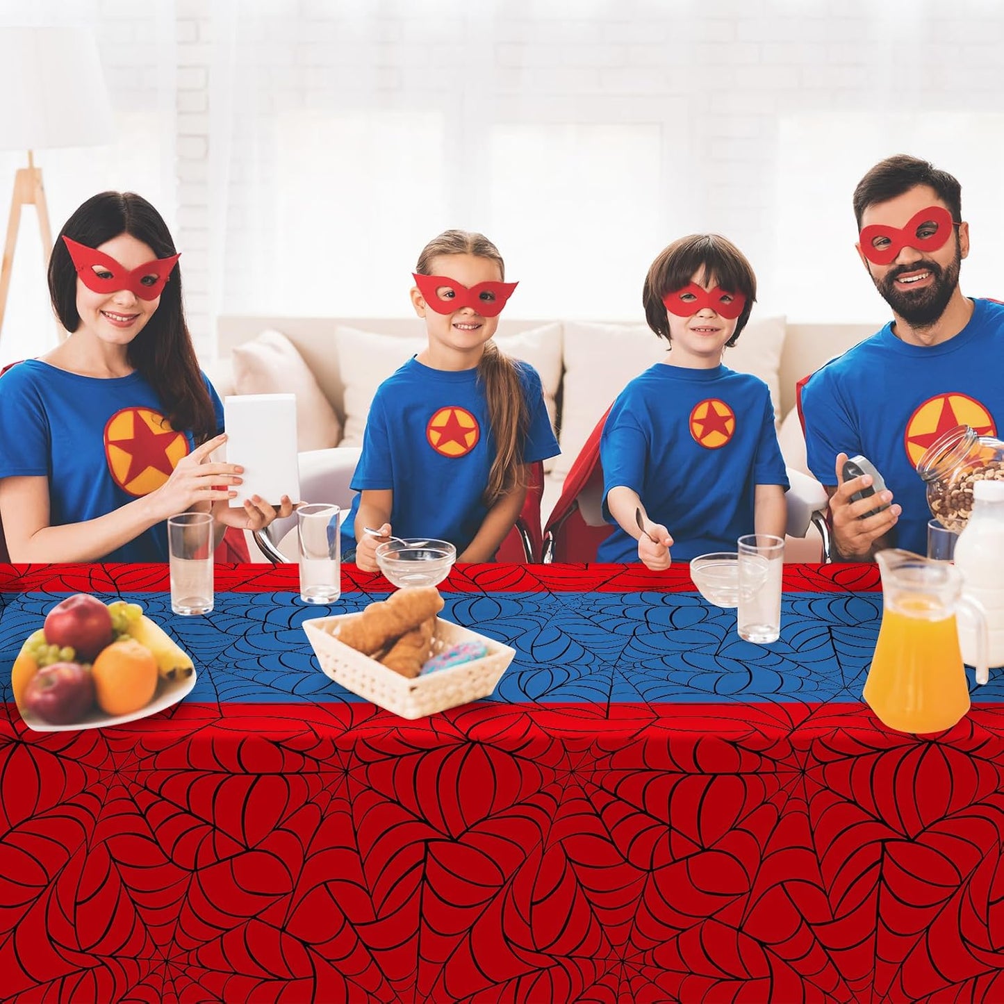 2Pcs Spider Web Themed Birthday Party Tablecloths Decorations,Mix Blue and Red Hero Plastic Table Cover Disposable Rectangle Table Cloth for Baby Shower Kids Boys Birthday Party Supplies,54x108 Inch