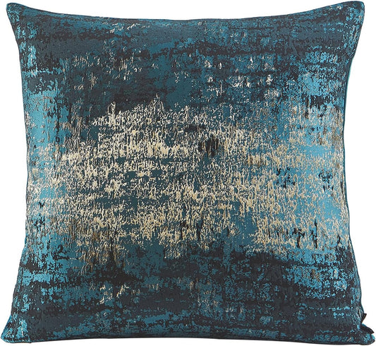 THE-TINOART Teal & Gold Embroidered Jacquard Pillow Cover 20x20 Inches - Luxury Reversible Decorative Throw Pillow Cover with Gold Thread & Velvet Backing, Elegant Holiday Home Decor