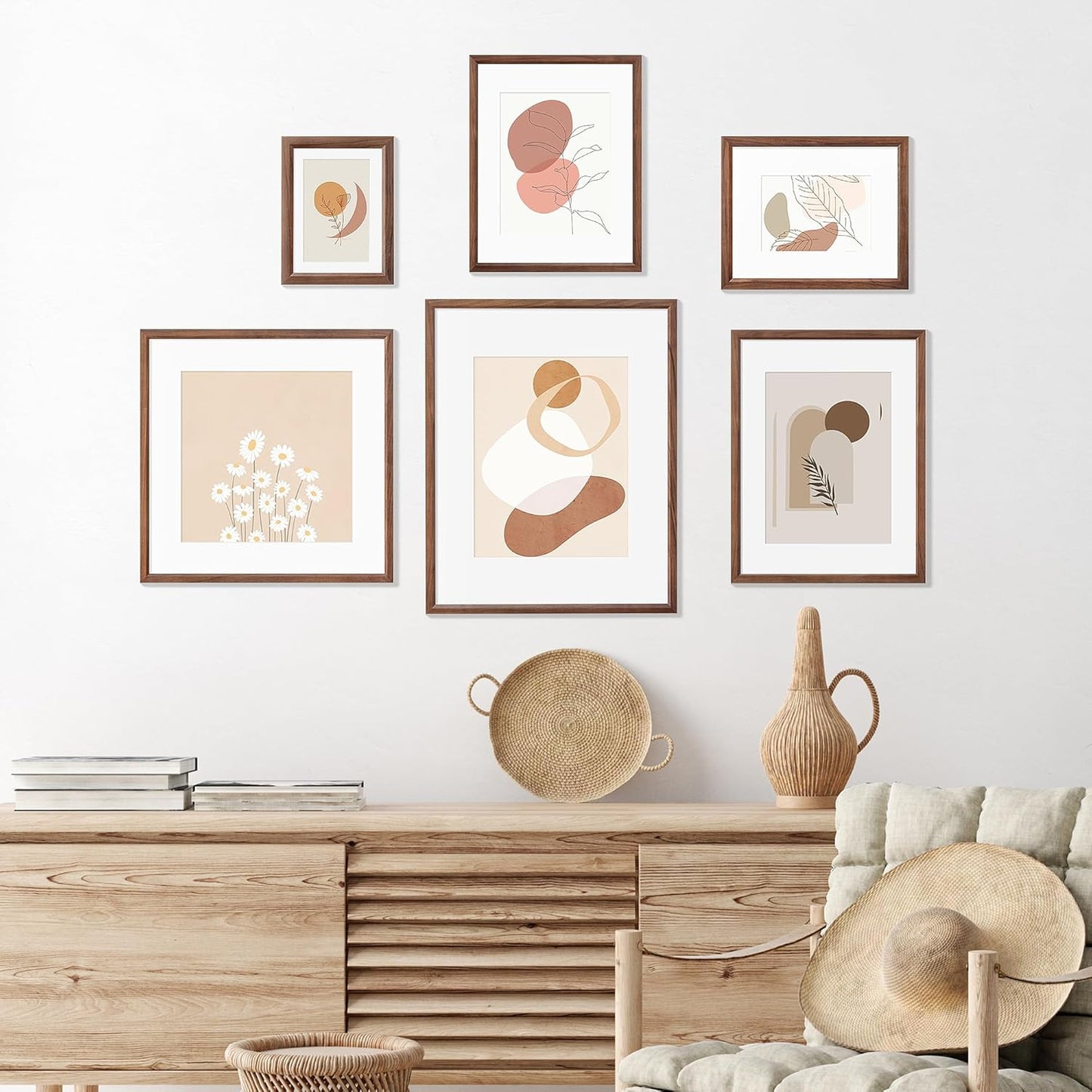 5x7 Picture Frame Set of 4 Natural Solid Walnut Photo Frames with 4x6 Removable Mat Wall Hanging Large Handcrafted Frame with HD Plexiglass Wall and Tabletop Display Large Poster Frame