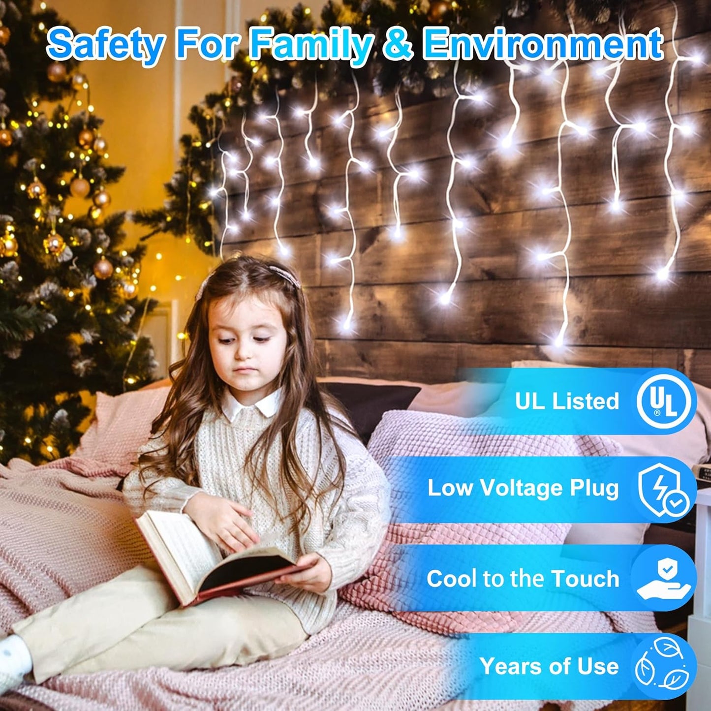 504LED 50ft Christmas Lights, 112Drops 12 Modes Cool White Christmas String Lights Outdoor Dimmable, Waterproof Christmas Decoration Fairy Lights with Timer for Indoor Eaves Party Patio Window Fence