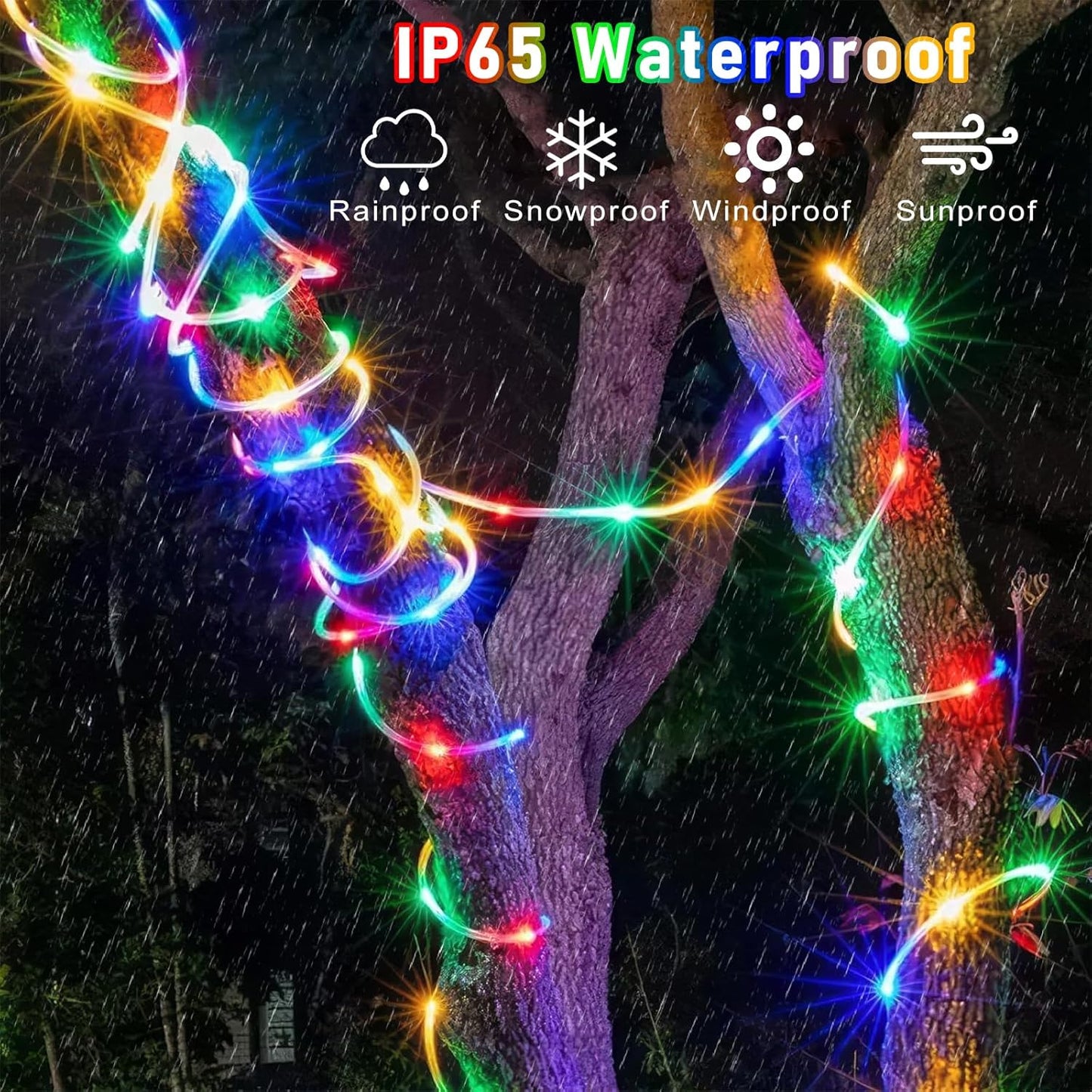 100FT 300 LED Rope Lights Outdoor, Connectable and Flexible Tube Lights with 8 Modes, Waterproof Indoor Rope Lighting for House, Deck, Garden, Backyard, Patio, Pool, Tree Decorations - Multicolor