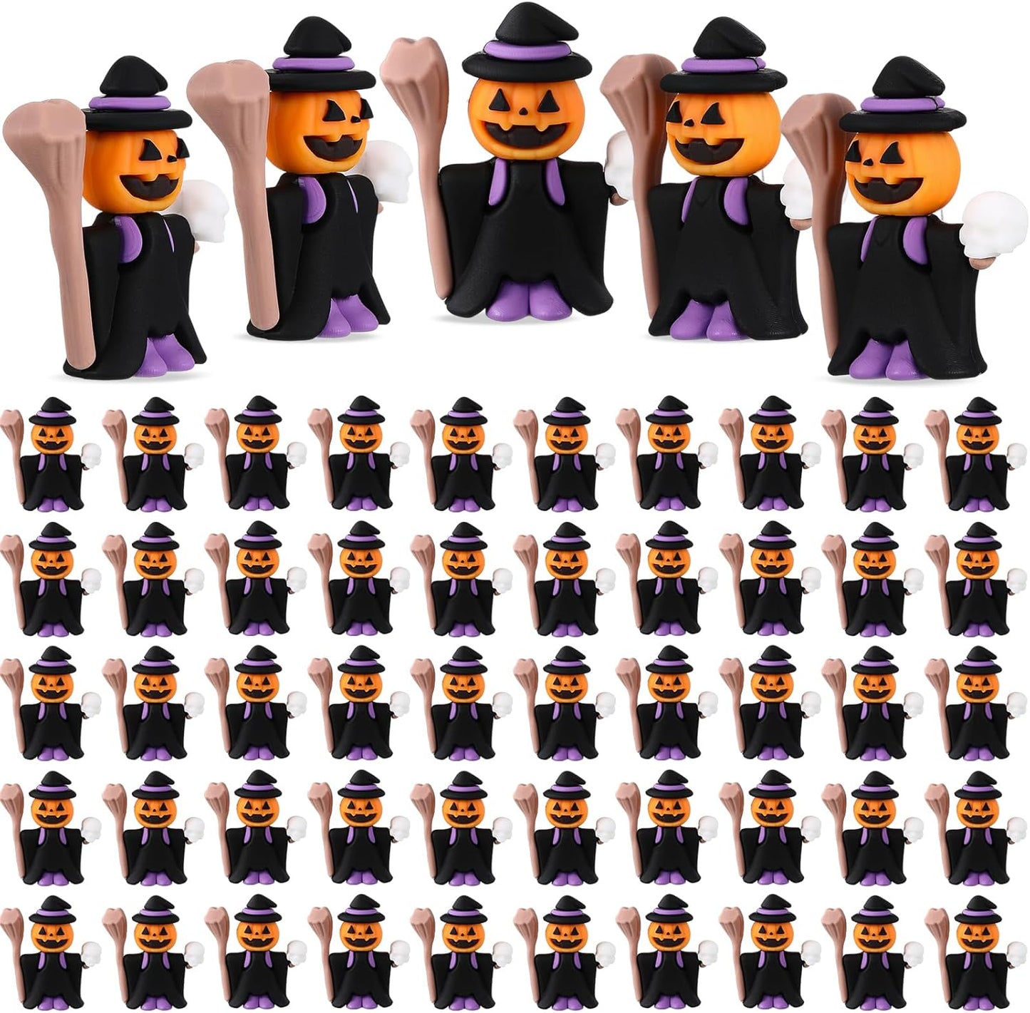 50 Pcs Halloween Mini Figurines Tiny Pumpkin Figures to Hide and Seek Rubber Wizard Miniatures Ornaments Gifts for Halloween Party Favors Table Decorations(Wizard)